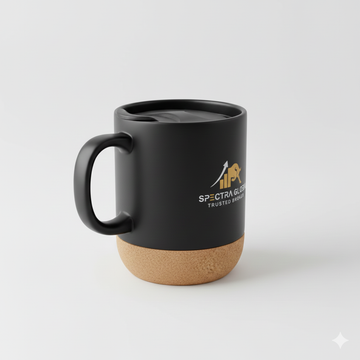 Ceramic Mug with Cork Bottom & Sliding Lid – Stylish Insulated Coffee Cup