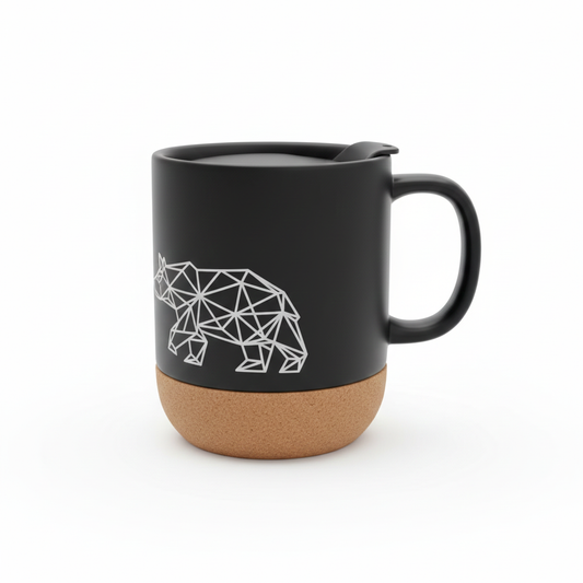 Ceramic Mug with Cork Bottom & Sliding Lid – Stylish Insulated Coffee Cup