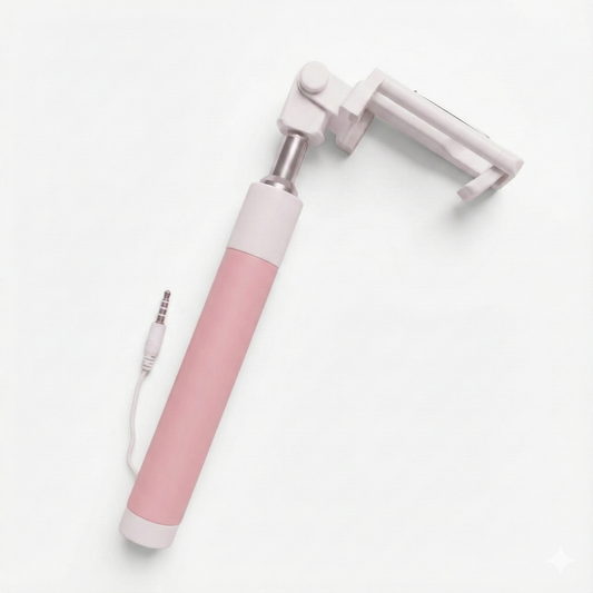 Classic Wired Selfie Stick (Pink/White)