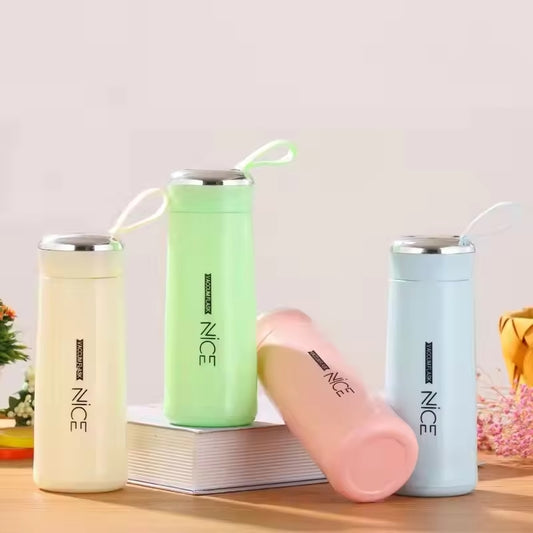 Nice Bottle | 400ml Mini Flask Glass Water Bottle with Vacuum Insulation | Temperature Resistant | Random Colors